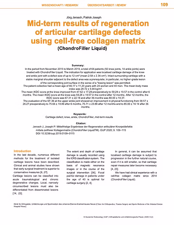 Regeneration of cartilage defects